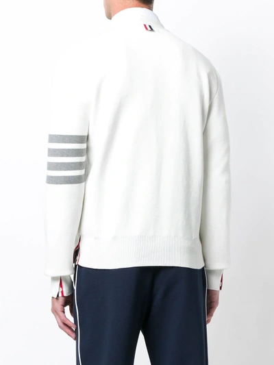 Thom Browne Stripe Sleeve Milano Stitch Cardigan In White