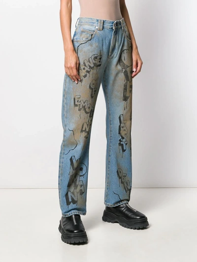 Shop Off-white Graffiti Print Straight Leg Jeans In Blue