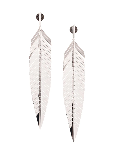 Shop Cadar 18kt White Gold Large Feather Drop Earrings In Silver