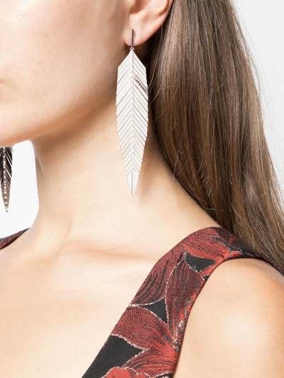 Cadar 18kt White Gold Large Feather Drop Earrings In Silver