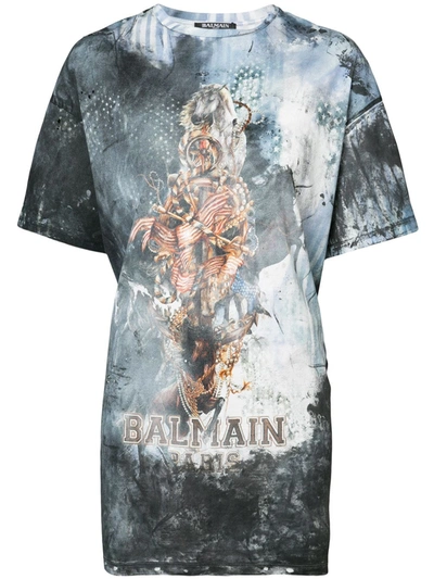 Shop Balmain Bleached Effect T-shirt In Grey