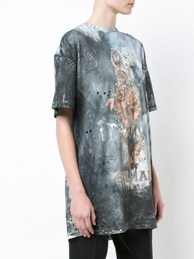 Shop Balmain Bleached Effect T-shirt In Grey