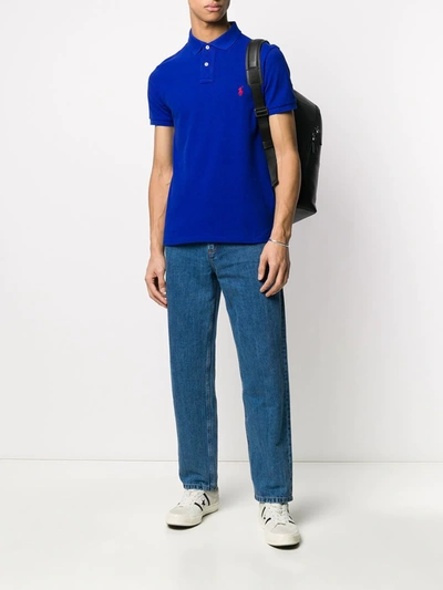 Shop Polo Ralph Lauren Embroidered Logo Polo Shirt In Blue