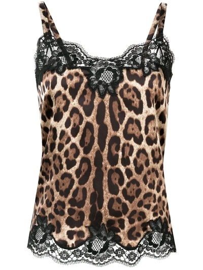 Shop Dolce & Gabbana Leopard-print Satin Camisole Top In Brown