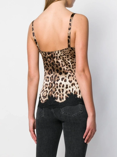 Dolce & Gabbana Leopard Print Silk Cami Top In Brown