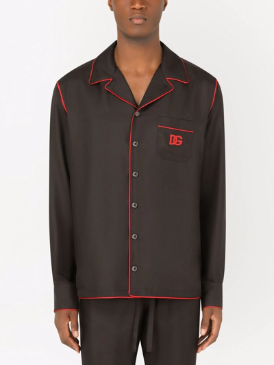 Shop Dolce & Gabbana Dg-embroidered Pyjama Shirt In Black