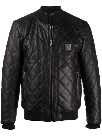 Shop Dolce & Gabbana Quilted Leather Jacket With Logo Plaque In Black