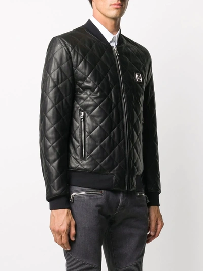 Shop Dolce & Gabbana Quilted Leather Jacket With Logo Plaque In Black