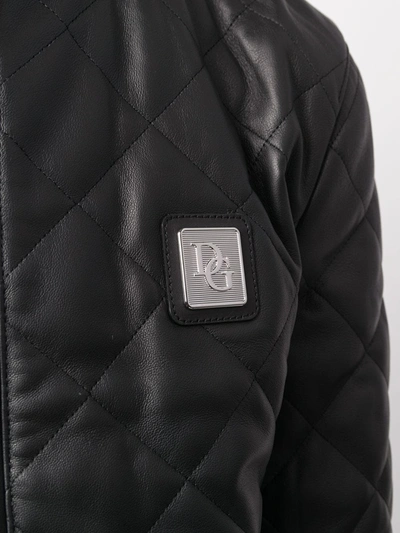 Shop Dolce & Gabbana Quilted Leather Jacket With Logo Plaque In Black