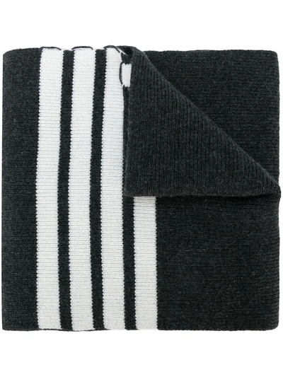 Full Needle Rib Scarf With White 4-Bar Stripe In Cashmere