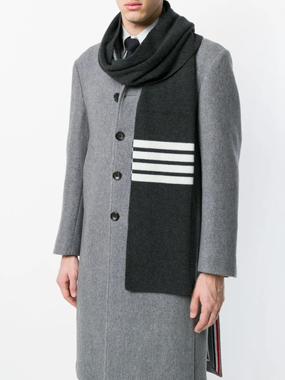 Shop Thom Browne 4-bar Stripe Cashmere Scarf In Grey