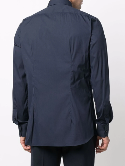 Xacus Curved-hem Buttoned-up Shirt In Blau