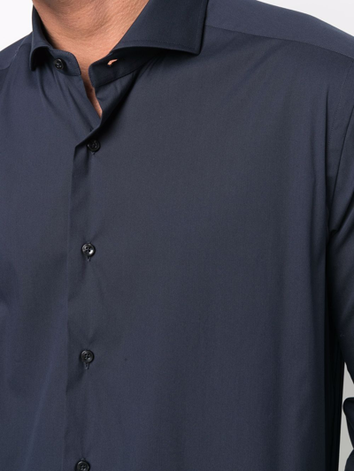 Xacus Curved-hem Buttoned-up Shirt In Blau