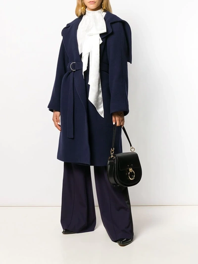 Shop Chloé Wrap-front Belted Coat In Blue