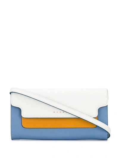 Shop Marni Leather Bellows Wallet In Blue