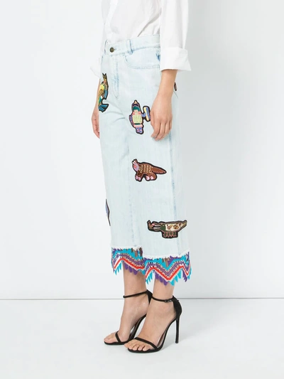Shop Peter Pilotto Embroidered Patch Cropped Jeans In Blue