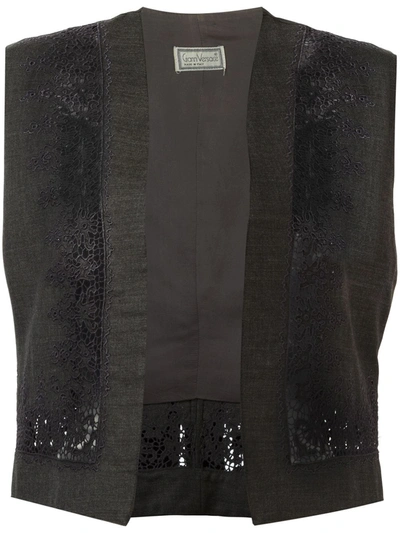 Pre-owned Versace 1970s Floral-embroidered Gilet In Black