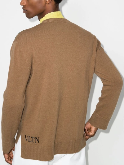 Shop Valentino Floral Intarsia Knit Jumper In Brown