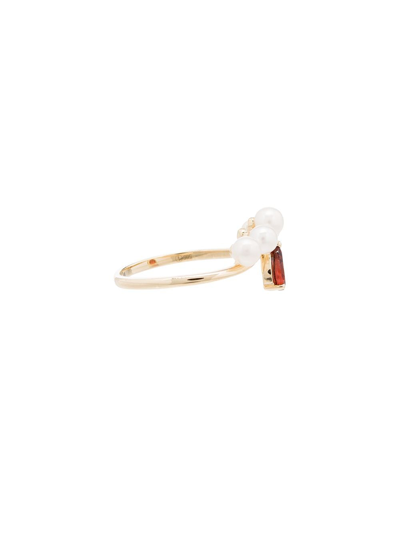 Shop Anissa Kermiche 14kt Gold Age Of Innocence Pearl And Garnet Ring In 107 - Metallic:d'ore