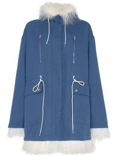 Shop Calvin Klein 205w39nyc Shearling-lined Cotton Coat In Blue