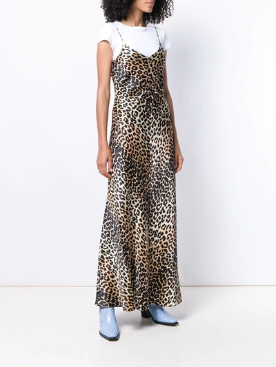 Ganni Leopard-print Silk-blend Satin Maxi Slip Dress In Brown/leopard |  ModeSens