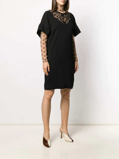 Shop Fendi Embroidered Shift Dress In Black