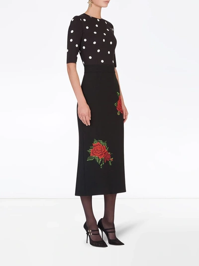 Dolce & Gabbana Rose Embroidered A-line Crepe Skirt In Black
