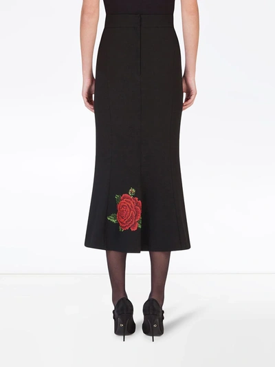 Dolce & Gabbana Rose Embroidered A-line Crepe Skirt In Black