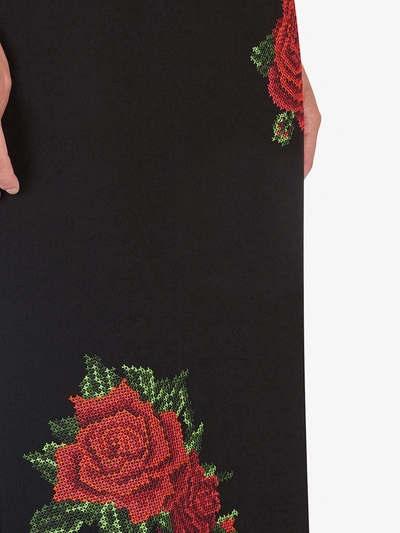 Dolce & Gabbana Rose Embroidered A-line Crepe Skirt In Black