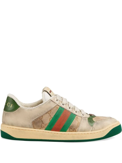 Shop Gucci Screener Sneakers In Neutrals ,green