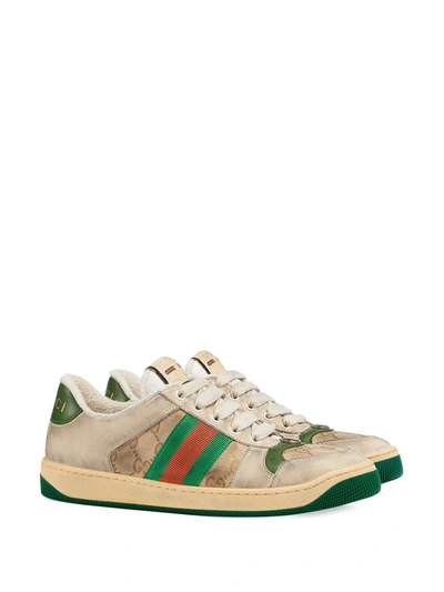 Shop Gucci Screener Sneakers In Neutrals ,green