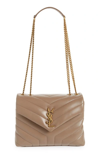 Shop Saint Laurent Small Loulou Leather Shoulder Bag In Taupe