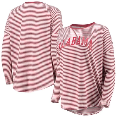 Shop Ug Apparel Crimson/white Alabama Crimson Tide Melange Striped Boxy Long Sleeve T-shirt