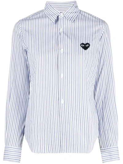 Shop Comme Des Garçons Play Heart-patch Striped Shirt In Blue