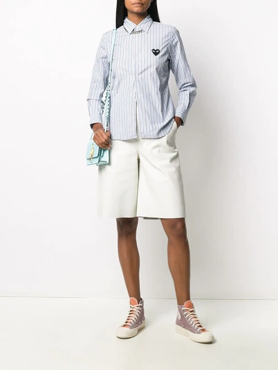 Comme Des Garçons Play Heart-patch Striped Shirt In Blue