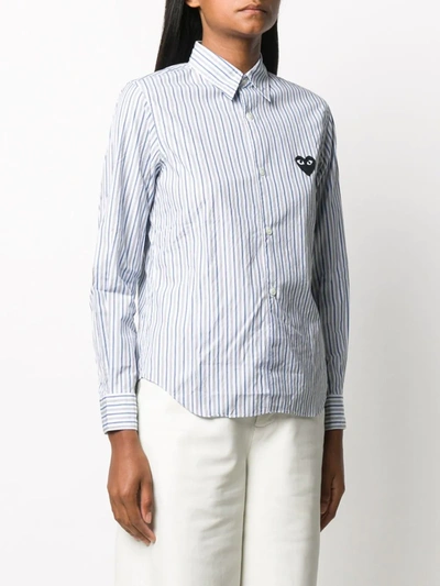 Shop Comme Des Garçons Play Heart-patch Striped Shirt In Blue