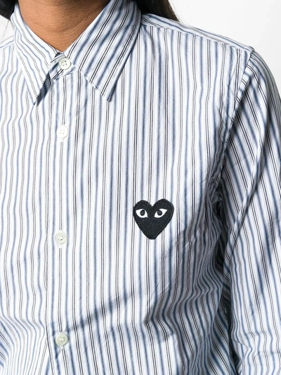 Shop Comme Des Garçons Play Heart-patch Striped Shirt In Blue