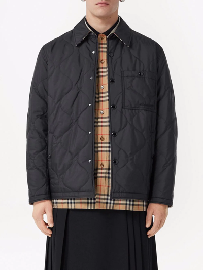 Shop Burberry Reversible Vintage Check Thermoregulated Overshirt In Black