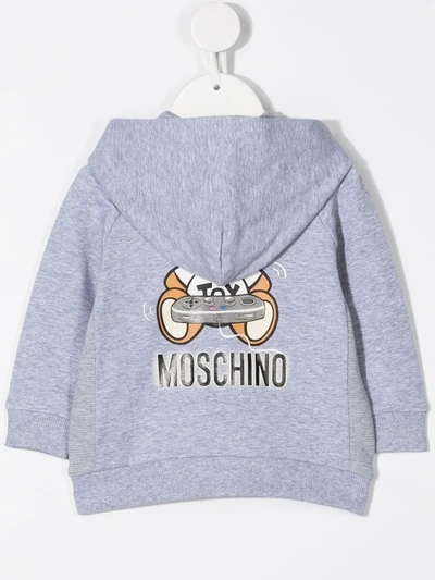 Shop Moschino Teddy Zipped Hoodie In Grey