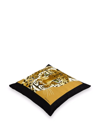 Shop Dolce & Gabbana Small Leopardo-print Canvas Cushion In Brown