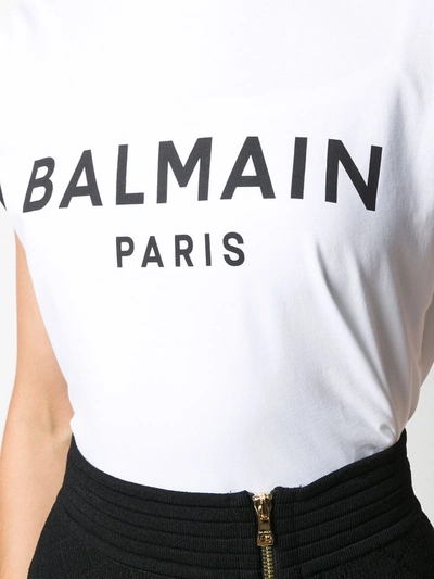 Shop Balmain Flocked Logo Cropped T-shirt In White