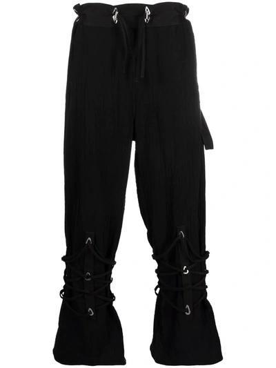 Shop Kiko Kostadinov Lace-detail Straight-leg Trousers In Black