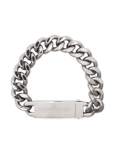 Shop Dsquared2 Logo Plaque Chain-link Bracelet In Silver
