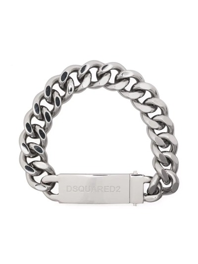 Dsquared2 Logo Plaque Chain-link Bracelet In Silver
