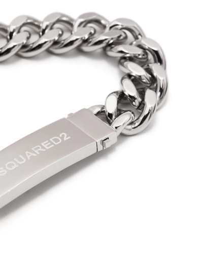 Shop Dsquared2 Logo Plaque Chain-link Bracelet In Silver