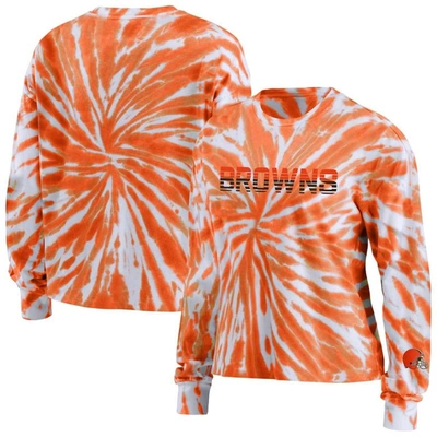 Shop Wear By Erin Andrews Orange Cleveland Browns Tie-dye Cropped Long Sleeve T-shirt
