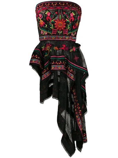 Shop Oscar De La Renta Floral Embroidery Asymmetric Top In Black