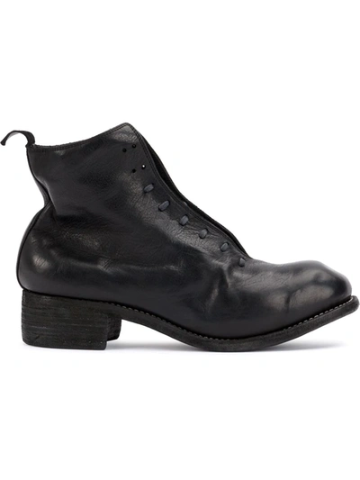 Shop Guidi Slouched Lace Up Ankle Boots In Black