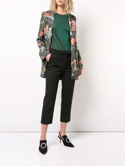 Off-white Floral Belted Jacket In Black