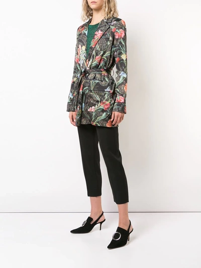 Off-white Floral Belted Jacket In Black